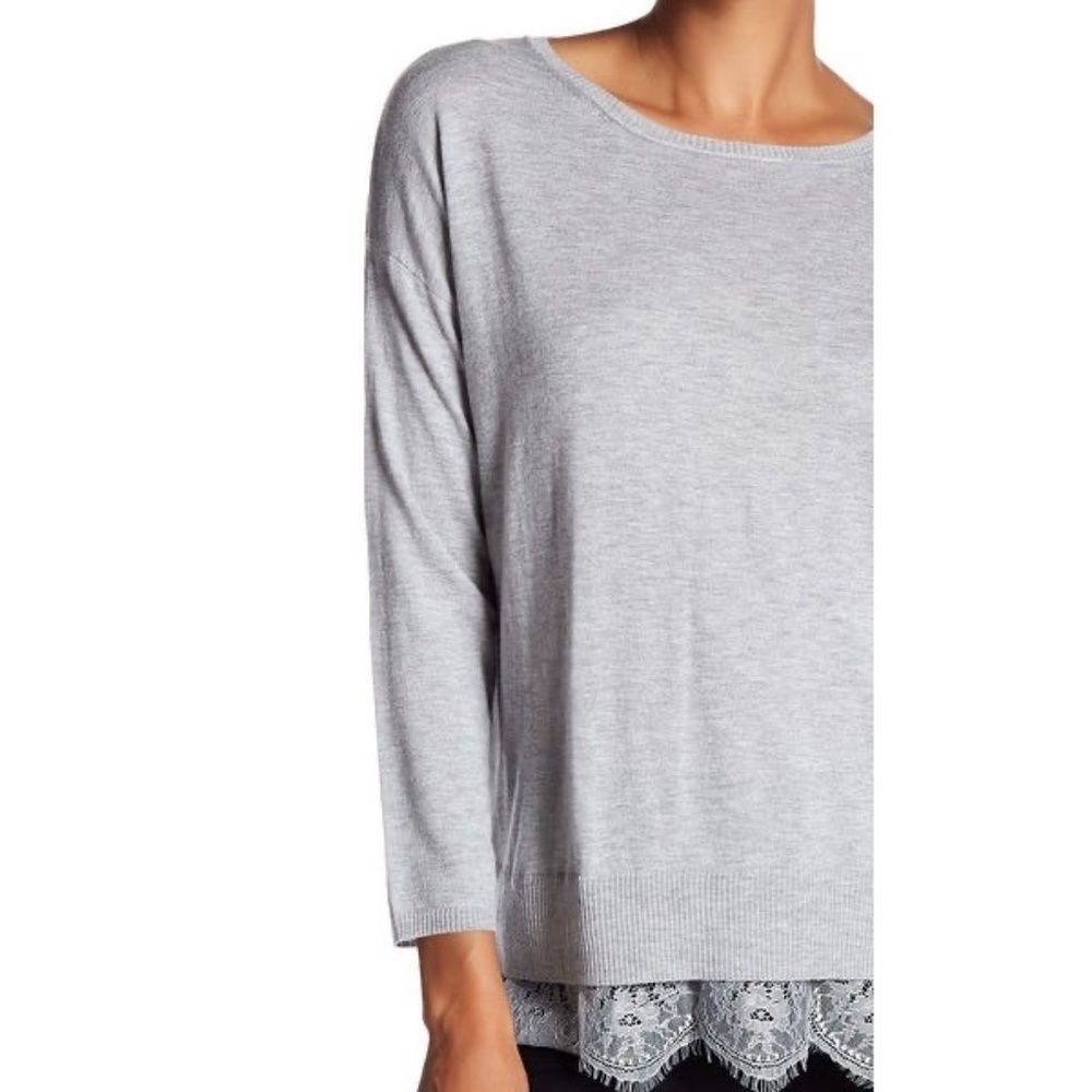 Joie Grey Scallop Floral Lace Trim Top Sz Xs